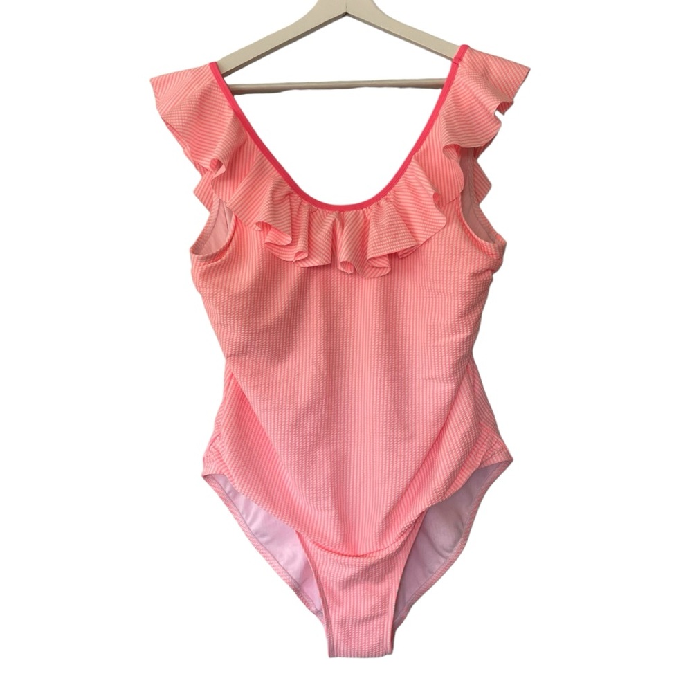 Lime Ricki Ruffle Straps One Piece Swimsuit Seersucker Pink Women’s Size 2X